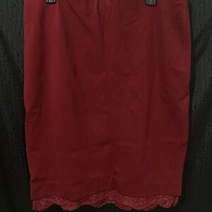 Chic Romantic Lace Hem Date Night Pencil Skirt in Deep Red - Size XL